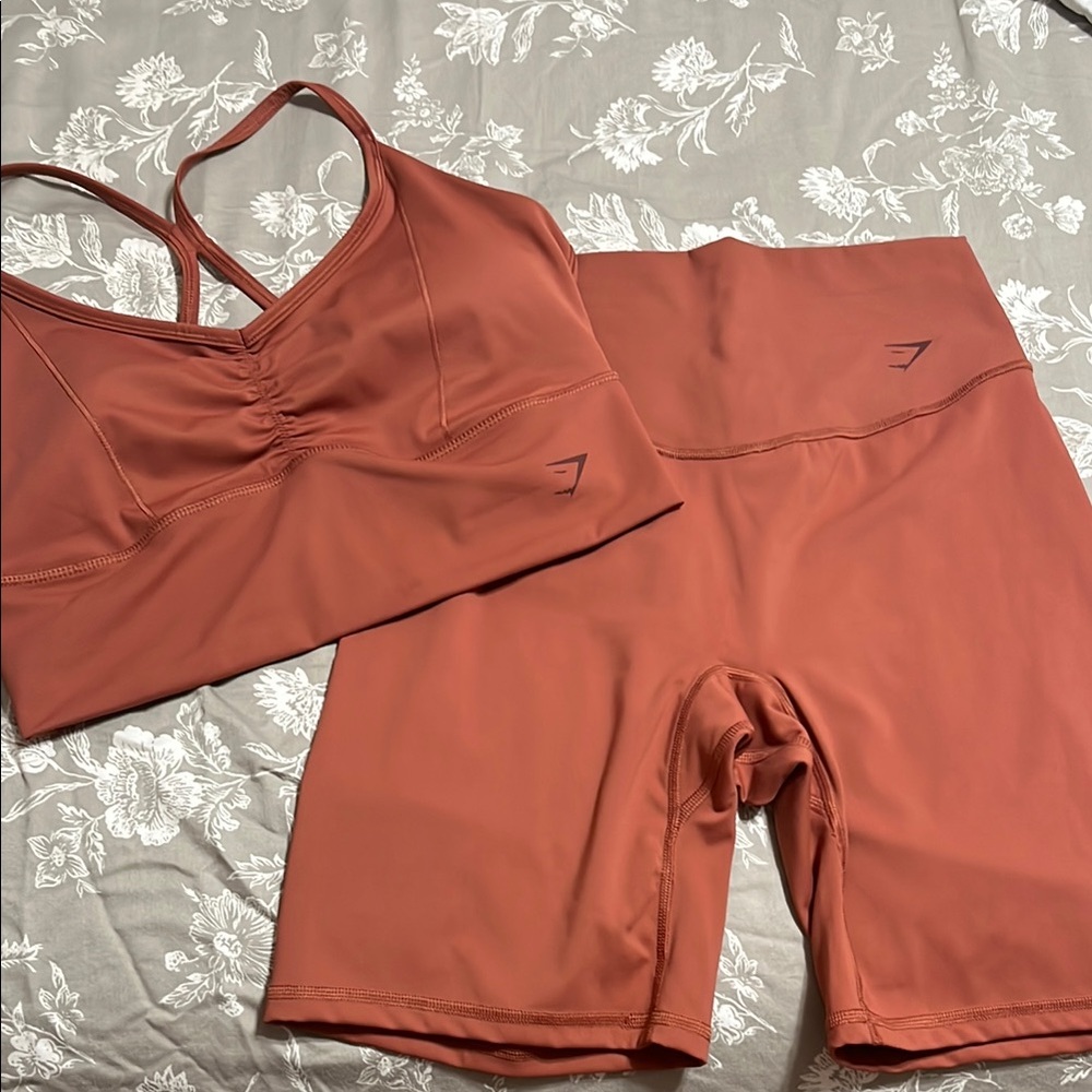 Gymshark Rose Brown Sports Bra & Shorts Set